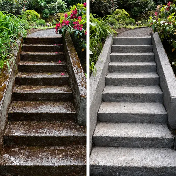 Driveway before and after pressure washing